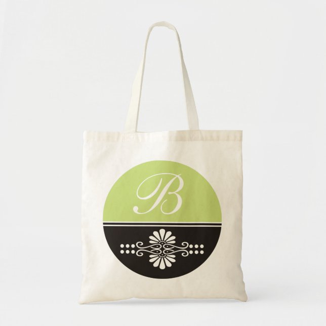 Monogrammed Canvas Tote Bags:Lime Green & Black Bag (Front)