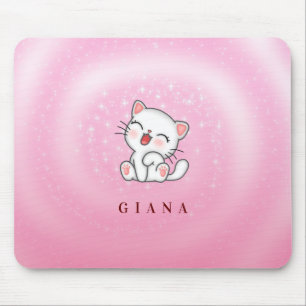 Monogrammed Cat White Stars Mouse Pad