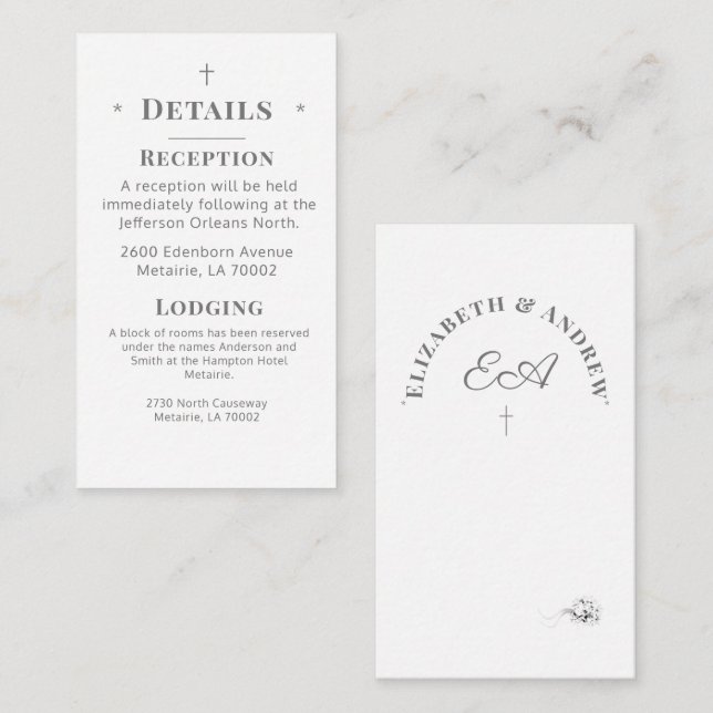 Monogrammed Catholic Details Enclosure Card (Front/Back)