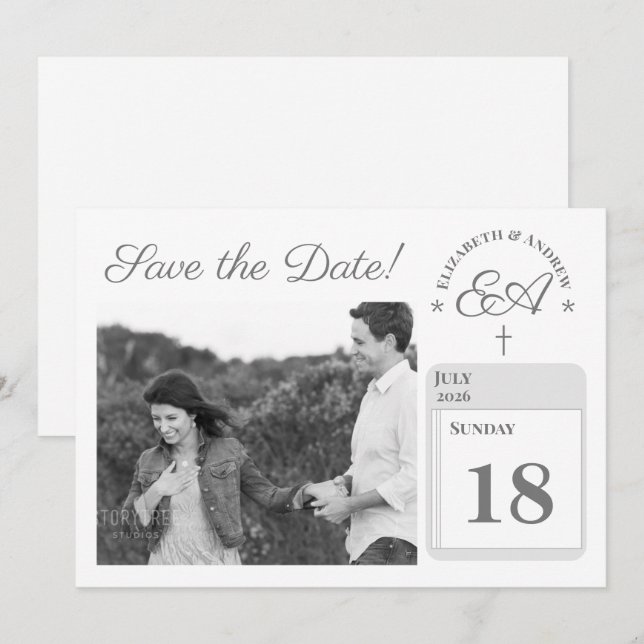Monogrammed Catholic Save The Date (Front/Back)