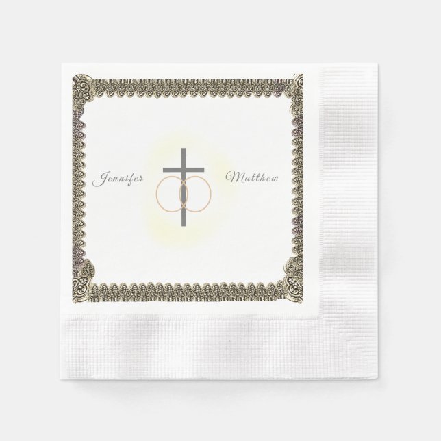 Monogrammed Catholic Vintage Wedding  Napkin (Front)
