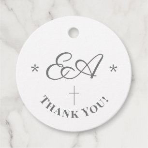 Monogrammed Catholic Wedding Favour Tags