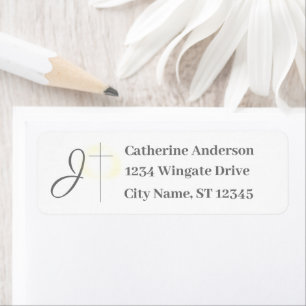 Monogrammed Catholic Wedding Return Address Label
