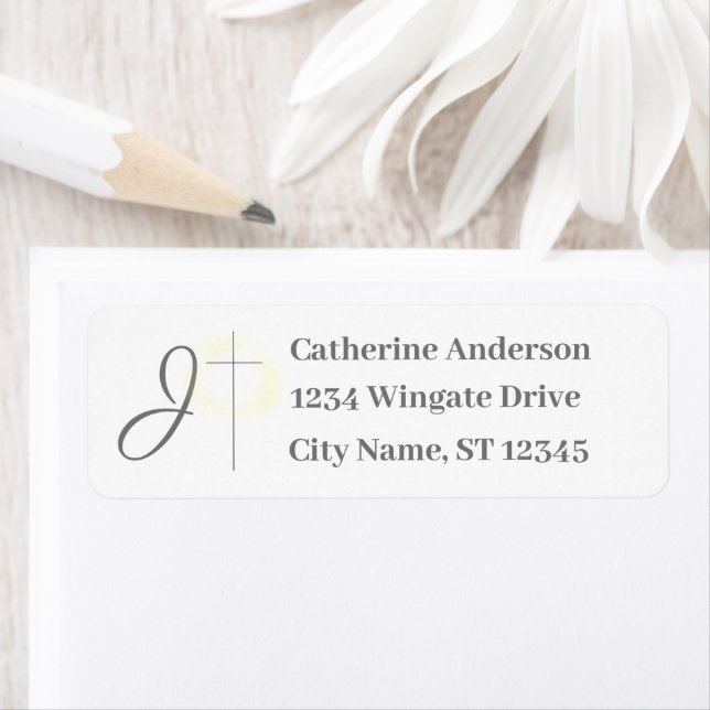 Monogrammed Catholic Wedding Return Address Label (Insitu)
