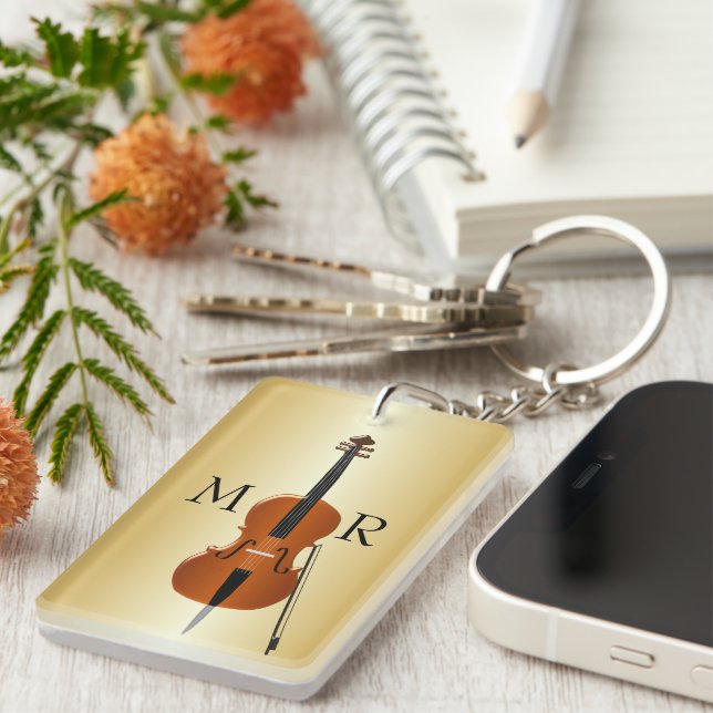 Monogrammed Cello Design Key Ring (Front Right)