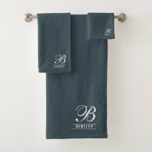  Monogrammed Charcoal Grey  Bath Towel Set