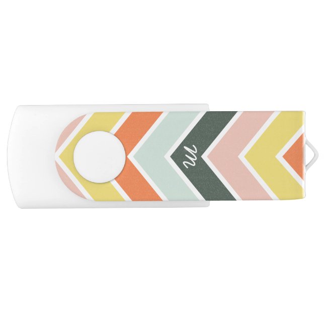 Monogrammed | Cheerful Chevron by Origami Prints USB Flash Drive (Front)