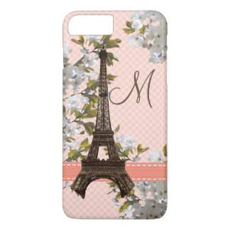 Monogrammed Cherry Blossom Eiffel Tower iPhone 8 Plus/7 Plus Case