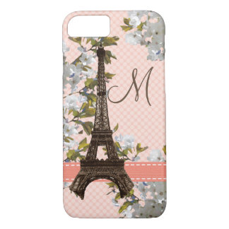 Monogrammed Cherry Blossom Eiffel Tower iPhone 8/7 Case
