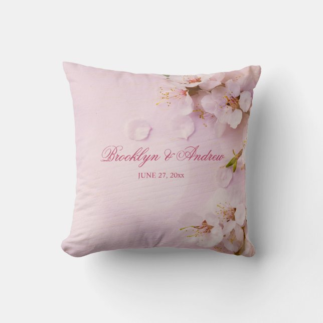 Monogrammed Cherry Blossom Elegant Wedding Pillows (Front)