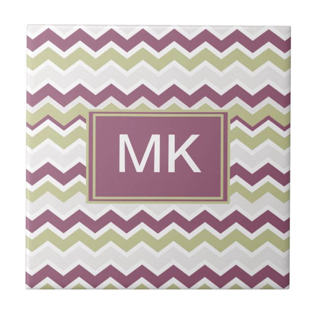 Monogrammed Chevron Brick Ceramic Tile (Front)
