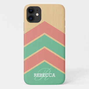 Monogrammed Chevron Pattern on Wood Graphic iPhone 11 Case