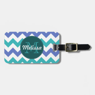 Monogrammed Chevron Teal Violet Circle Stitches Luggage Tag
