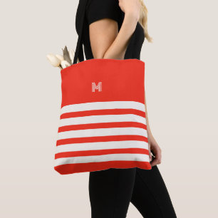 Monogrammed Chic Stripes Cherry Tote Bag