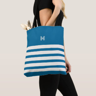 Monogrammed Chic Stripes Ocean Tote Bag