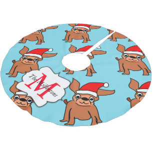 Monogrammed Christmas Chihuahua Brushed Polyester Tree Skirt