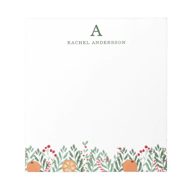 Monogrammed Christmas Flowers Notepad (Front)