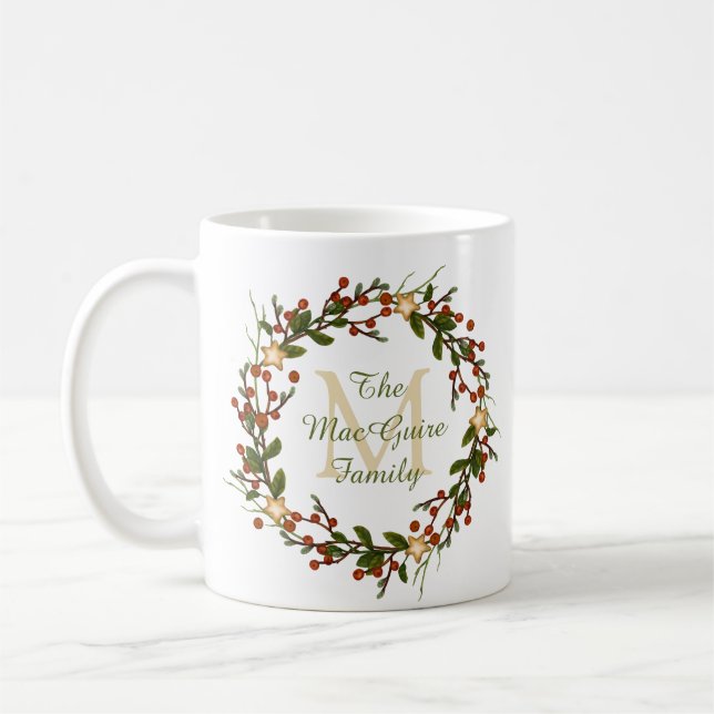 Monogrammed Christmas Mug Wreath Initial (Left)