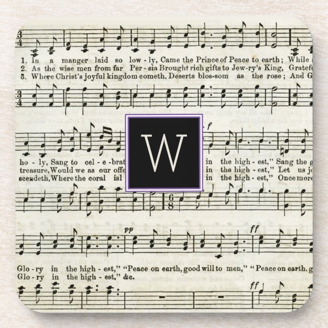 Monogrammed Christmas Music Coaster (Front)