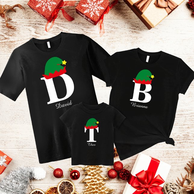 Monogrammed Christmas Name Shirt, Elf Hat, Family T-Shirt (Creator Uploaded)