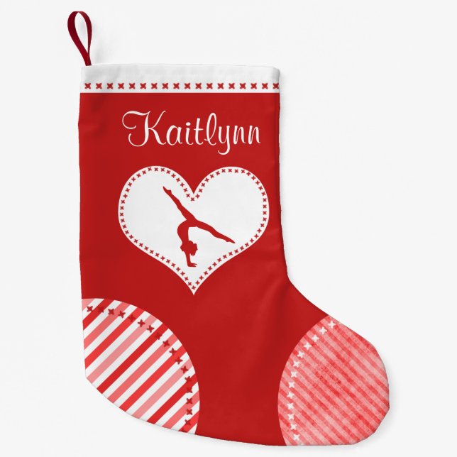 Monogrammed Christmas Patches Gymnastics Small Christmas Stocking (Front)
