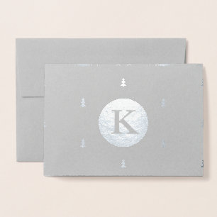 Monogrammed Christmas pattern silver Foil Card