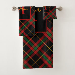 Monogrammed Christmas Plaid Bath Towel Set