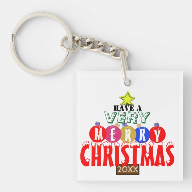 Monogrammed Christmas Tree Ornaments Key Ring (Front)