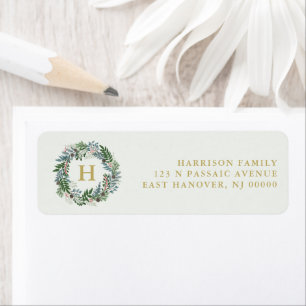 Monogrammed Christmas Wreath Holiday Return Address Label