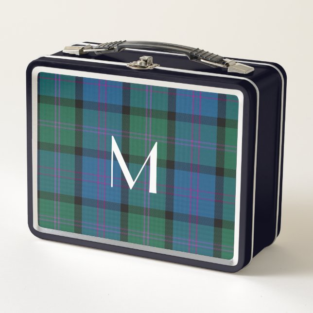 Monogrammed Clan MacThomas Plaid  Metal Lunch Box (Front)