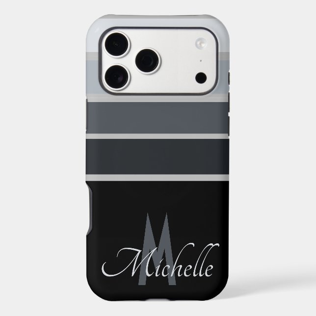 Monogrammed Classic Black White Gray Stripes (Back)