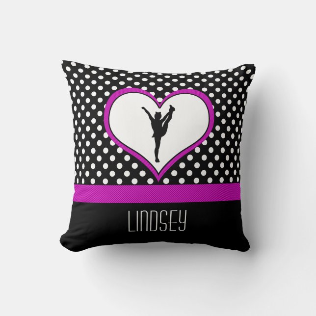 Monogrammed Classic Pink Cheer Polka-Dot w/ Heart Cushion (Front)
