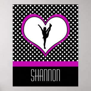 Monogrammed Classic Pink Cheer Polka-Dot w/ Heart Poster