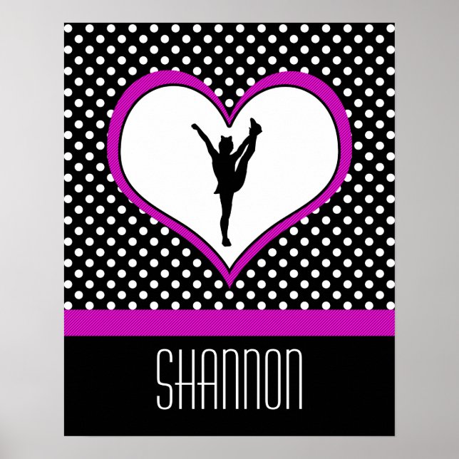 Monogrammed Classic Pink Cheer Polka-Dot w/ Heart Poster (Front)