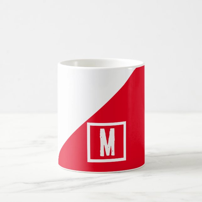 Monogrammed classic red & white colour block coffee mug (Center)