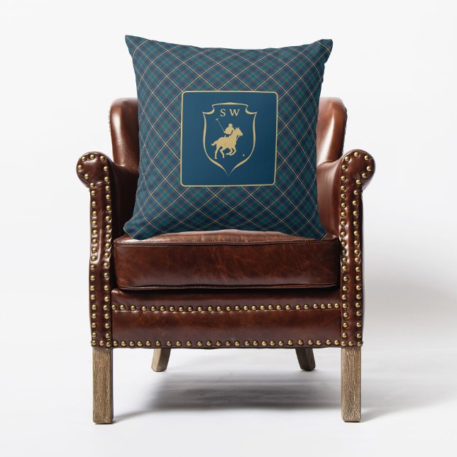 Monogrammed Classic Tartan Plaid Polo Equestrian  Cushion (Creator Uploaded)