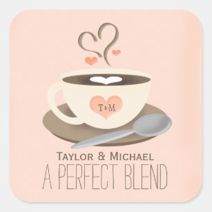 Monogrammed Coffee Cup Heart Wedding Party Favour Square Sticker