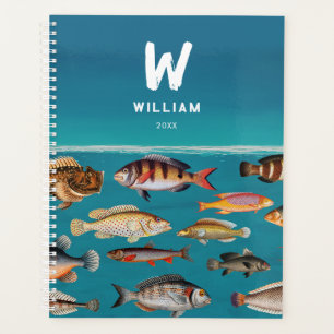 Monogrammed Colorful Fish Under Blue Ocean Planner