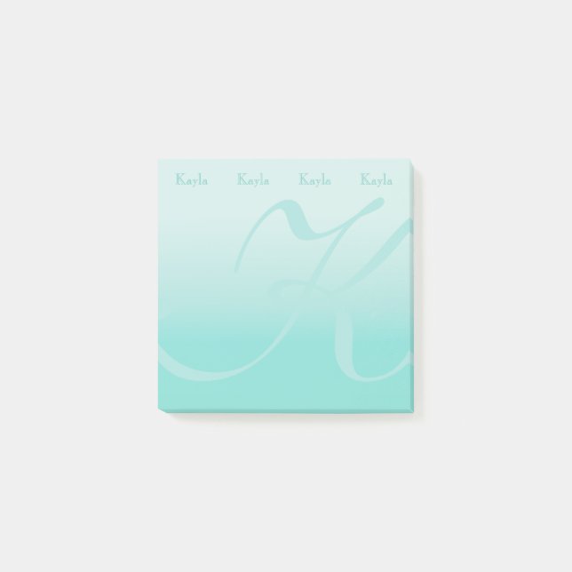 Monogrammed Colour Block Pastel Teal Post-it Notes (Front)
