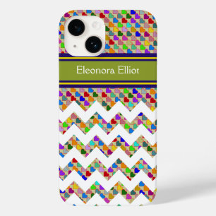 Monogrammed colour hearts & chevron Case-Mate iPhone 14 case