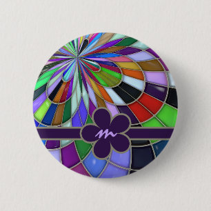Monogrammed Colourful Abstract Stained Glass 6 Cm Round Badge