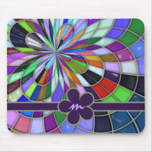 Monogrammed Colourful Abstract Stained Glass Mouse Pad