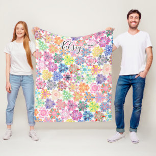 Monogrammed Colourful Boho Mandala Pattern Add Nam Fleece Blanket