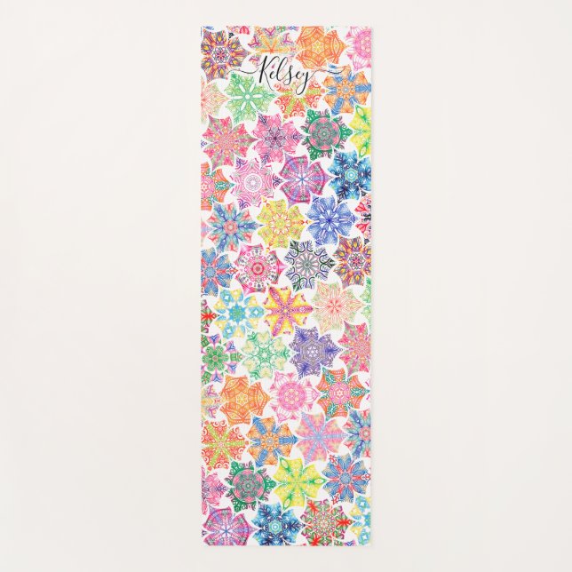 Monogrammed Colourful Boho Mandala Pattern Add Nam Yoga Mat (Front)