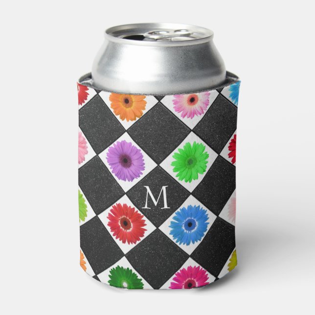 Monogrammed Colourful Daisy Pattern Can Cooler (Can Front)