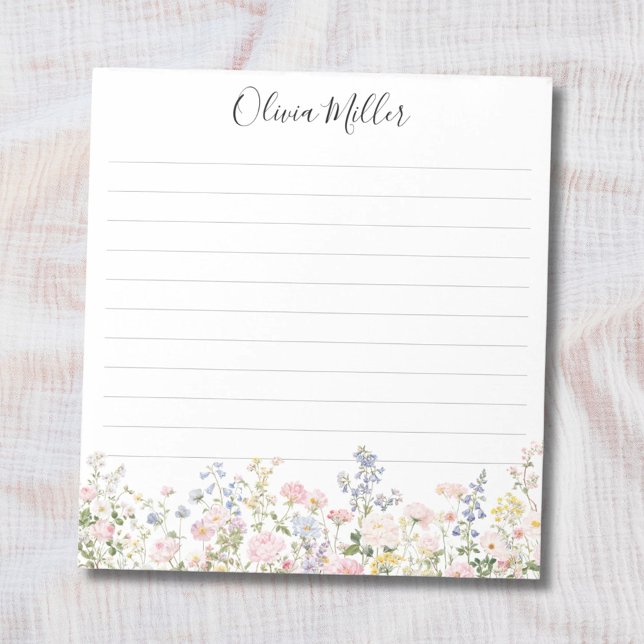 Monogrammed Colourful Flower Garden Floral Lined Notepad (Close up)