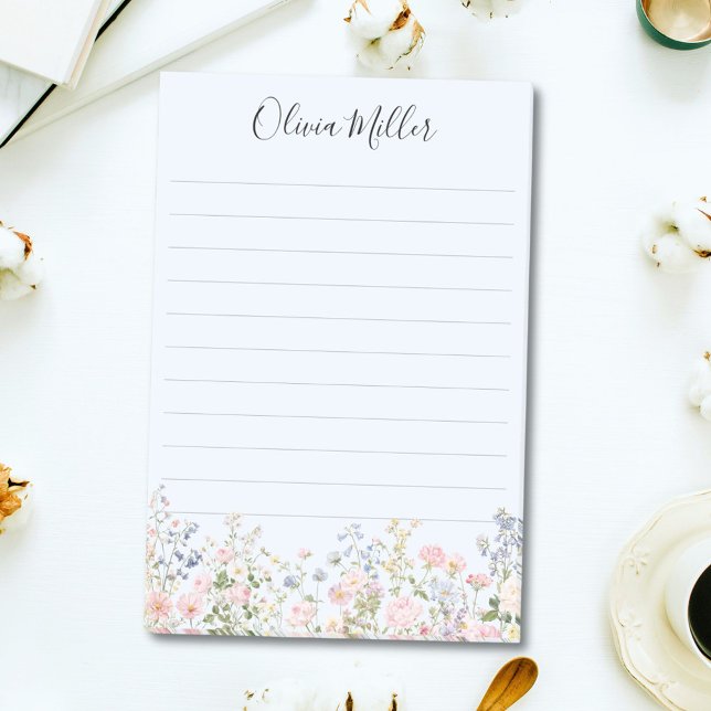 Monogrammed Colourful Flower Garden Floral Lined Post-it Notes (In situ)
