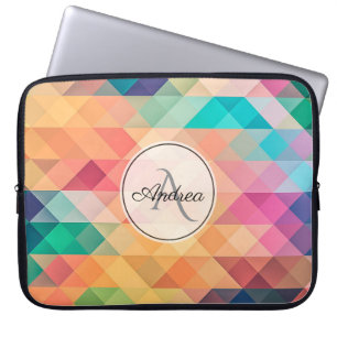 Monogrammed Colourful Geometric Pattern Laptop Sleeve