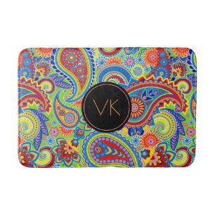 Monogrammed Colourful paisley Pattern Bath Mat