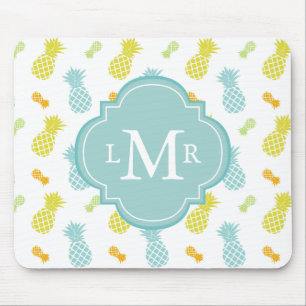 Monogrammed Colourful Pineapples Pattern Mouse Pad